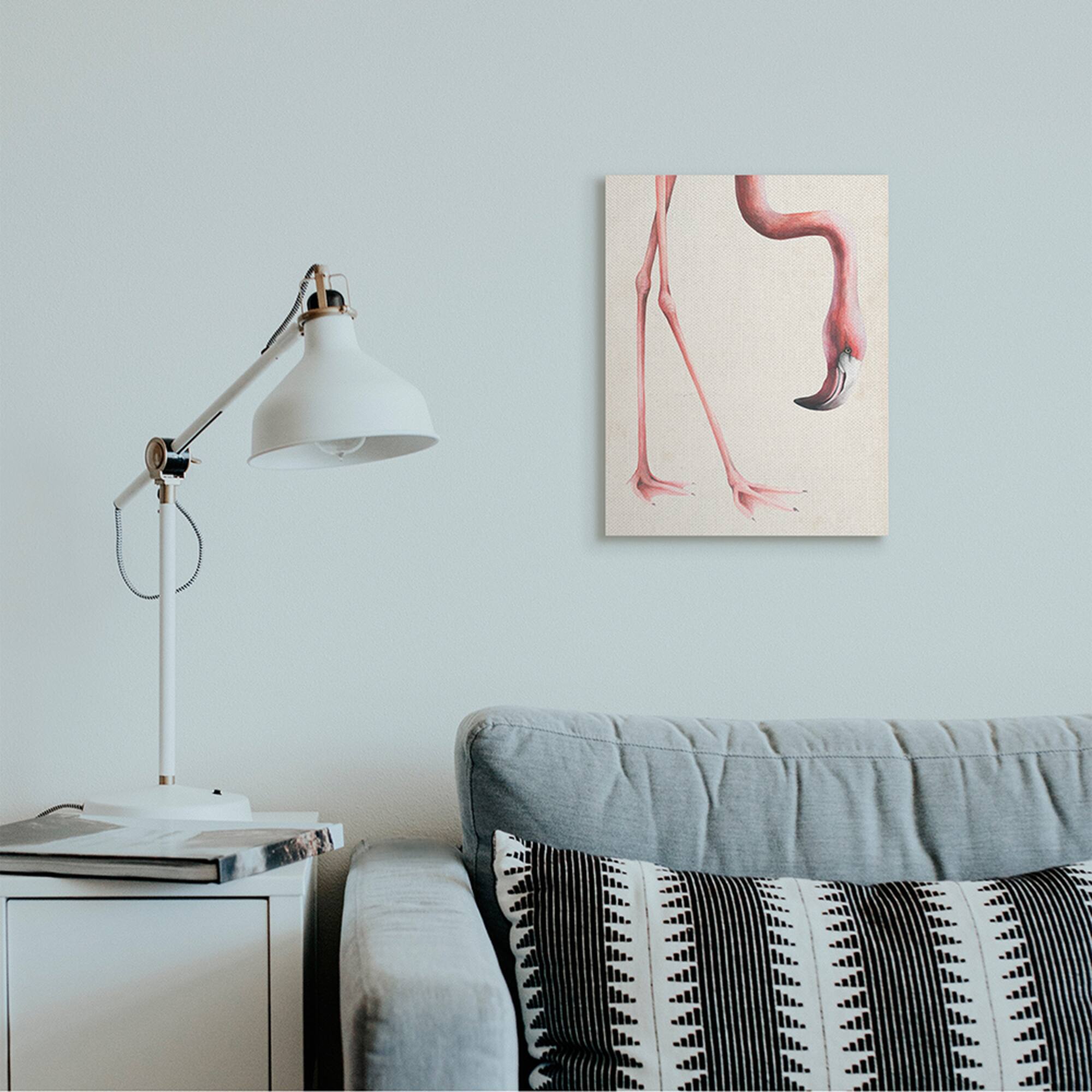 Stupell Industries Pink Flamingo Bending Feet Beak Detail Canvas Wall Art